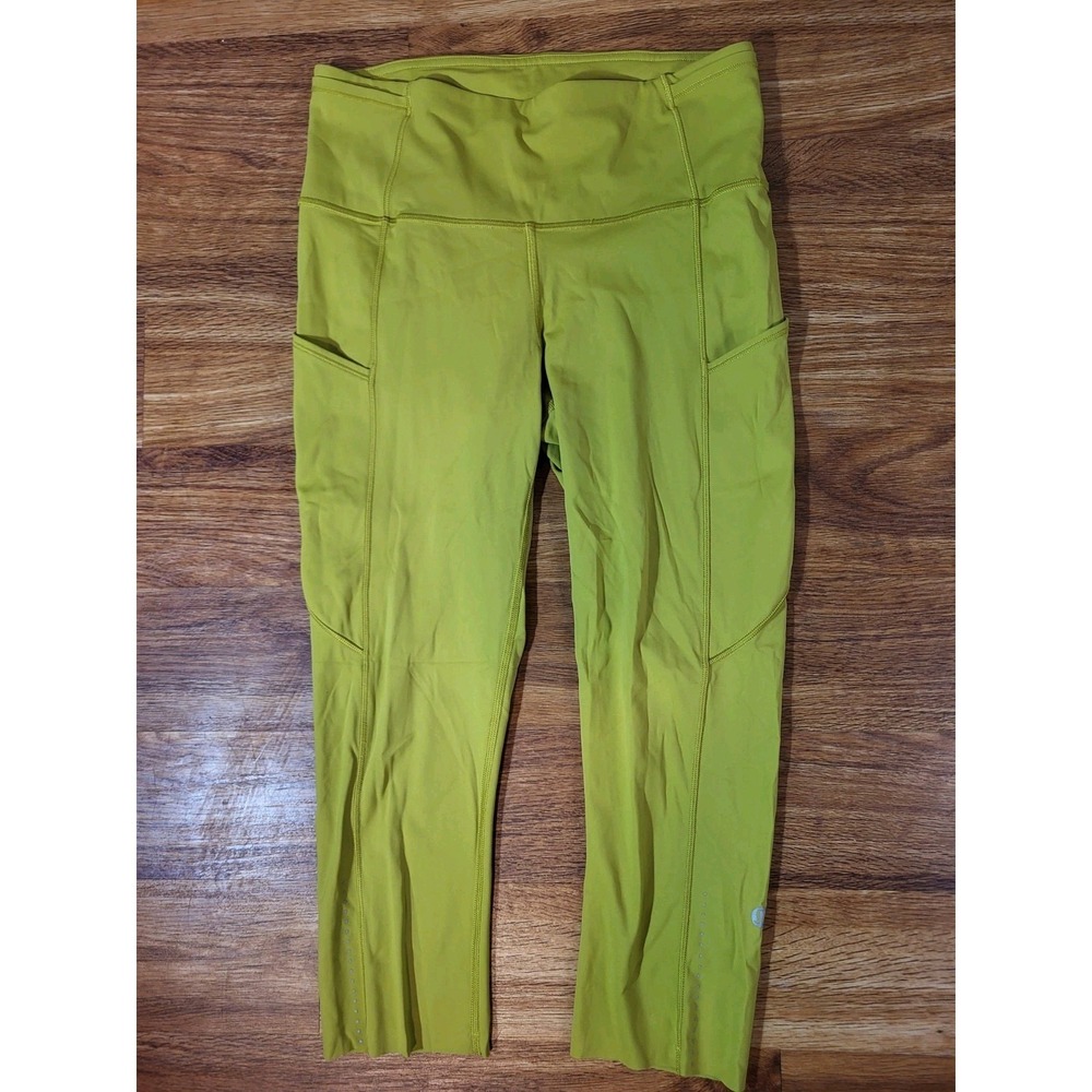 Lululemon Fast And Free Crop II Nulux Leggings‎ 19" 6 Gree  Reflective